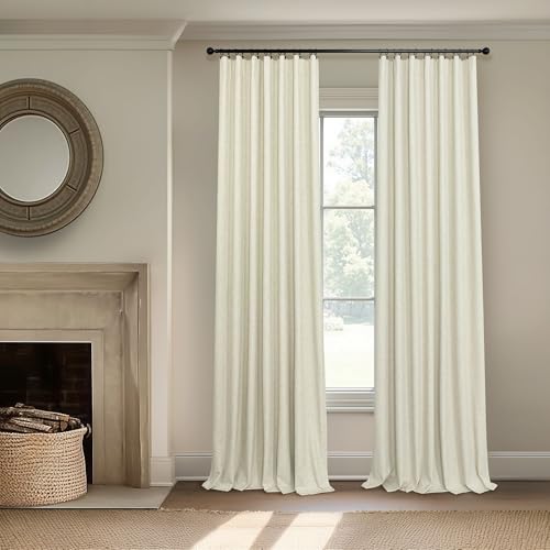 Pitalk Living Room Curtains Ideas Modern Black Out Curtains for Bedroom Windows Treatments 84 Heat & Cold Blocking Drapes for Sliding Glass Door Back Tab 2 Panels Cottage Linen Textured Cream Beige - Image 7