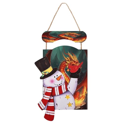 Peinture en bois bonhomme de neige motif Roi dragon dans le feu suspendu