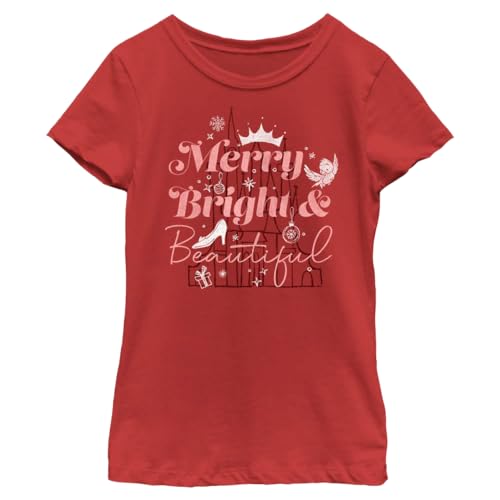 T-shirt Disney Princesses rouge fille taille S Merry Bright and Beautiful