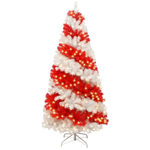 Virubi 6 FT Candy Cane Artificial Christmas Tree, Red and