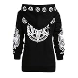  Longra Damen Kapuzenpullover Baumwoll Sweatshirt Langarm Kapuzen Schwarzer Cardigan Jacke Sport Hoodie Gothic Punk Hoodie Classics Sweatshirt Oversize