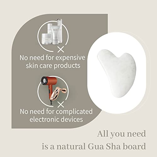 Image of Rena Chris Gua Sha Facial Tools: Natural Jade Stone Guasha Tool for Face Acupuncture Therapy, Facial Massager for Jawline Sculpting and Puffiness Reducing (White)