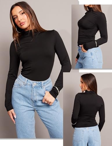 Zeagoo Womens Long Sleeve Shirts Mock Neck Basic Slim Fitted Tops Lightweight Stretch Base Layer T-Shirt4