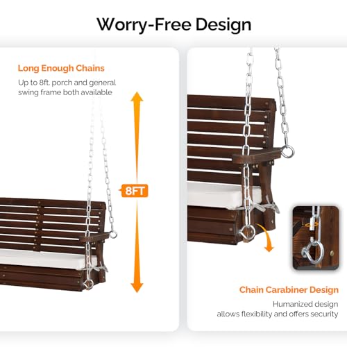 Image of VINGLI 5 FT Heavy Duty Porch Swing with Cushion, 880 LBS Wooden, Rustic