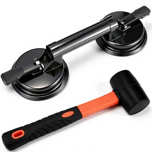 Leriton Floor Gap Fixer Tool Kit for Laminate Floor Gap Repair Aluminum Heavy Duty Suction Cup and Rubber Mallet Set for Floating Wood Floors and Moving Glasses(Black)