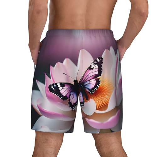 Pink Butterfly Men's Soft Double Swim Shorts, Lounge Swiming Shorts Pants Breathable Summer4