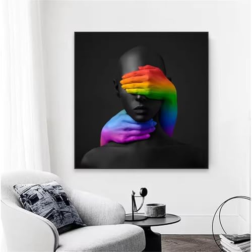 Tableau femme noire abstrait de haute qualité avec cadre pour salon raffiné