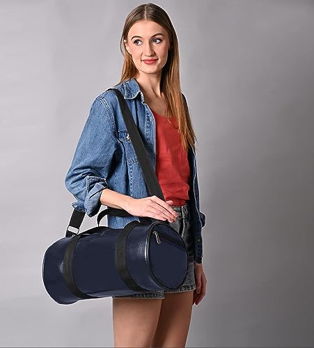 Image of Trendy & Classic Leather Gym Bag for Men & Women with Shoulder Strap Yoga & Travel Duffle Bag for Boys & Girls Outdoor Blue 43cm x 23cm x 23cm