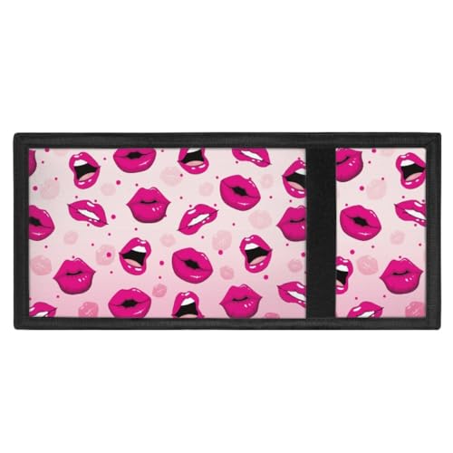 Women Valentine Love Trifold Wallets Girl Coin Purse Foldable Money Cash Pouch with ID Card Window Totes,Lips4