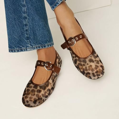 Leopard Flats for Women Mesh Flats Ballet Flats Mary Jane Flats Women's Dress Shoes Ballet Shoes4