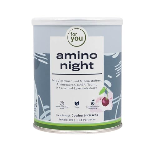 for you amino night Joghurt-Kirsche - Pulver für die Nacht mit GABA, Lavendel, L-Glutamin, L-Tryptophan & Inositol - 391g (34Portionen) versetzt mit Magnesium, Zink & Vitamin B6 - vegan, ohne Zucker