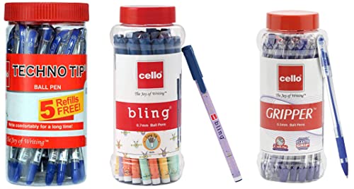 Image of Cello Bling Pastel Blue Ball Pen Jar of 25 Units Technotip Blue Ball Pens Jar of 25 Units Gripper Ball Pen Jar of 25
