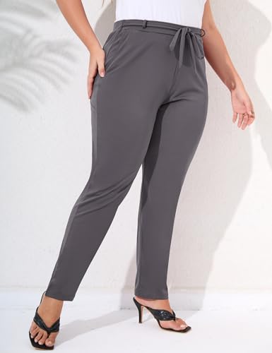 KOJOOIN Womens Plus Size Stretch Work Pants Elastic Waist Business Casual Pants Dressy with Pockets Pencil Leg2