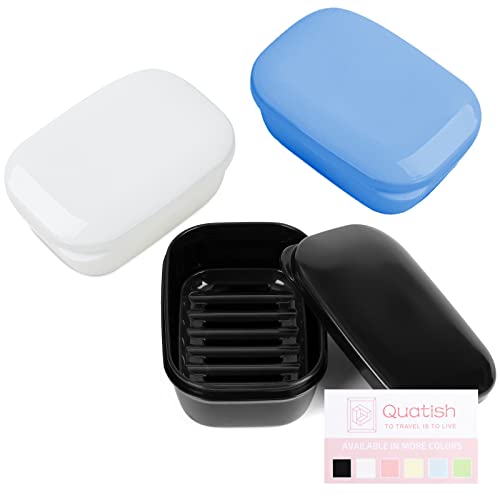 Quatish Soap Holder, Travel Soap Container with Lid, Portable Bar Soap Case, Leakproof Soap Box with Perforations, Soap Dishes for Traveling, Camping, Gym, 3 Pack(Black,White,Navy) by Quatish - Used condition - US$8.67
