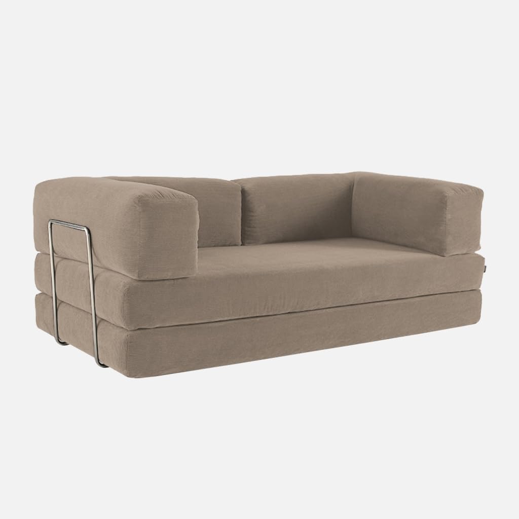 Alice's Garden sweeek - Canapé Vintage Convertible 3 Places en Velours côtelé Taupe et Armatures chromées L 200 x P 100 x H 72cm - Seventies