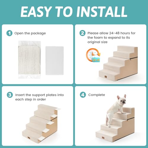 COZY KISS Dog Stairs for Small Dogs, 5 Tier Removable Wider Pet Stairs for Couch and Bed, 23.6" H Non-Slip Dog Steps for Puppies and Old Cats with Support Board, 19.7x29.5x23.6 inch, Beige by COZY KISS - Image 9
