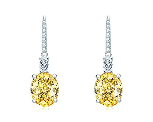 Dangle Earrings For Women Sterling Silver Earring Oval Yellow Cubic Zirconia Diamond Drop Anniversary Birthday Christmas Gifts For Her Hypoallergenic #TOP6