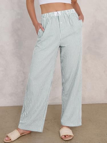 Image of ANRABESS Womens Gingham Striped Boxer Pants | 2026 Fall Outfits,Wide Leg Elastic Waist with Pockets,Casual Lounge Pajama Bottoms,Lightweight Breathable,Fashion Clothing