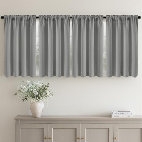 Image of MIULEE Short 45 Inch Kitchen Window Cafe Curtain Light Grey Set of 4