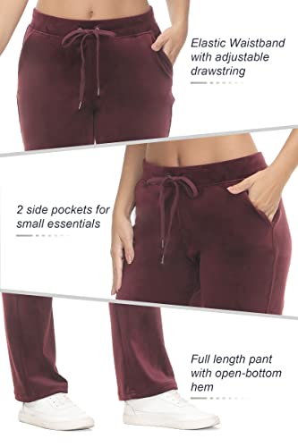 Cozziplus Women Velour Pant,Soft Velvet Sweatpant For Women, Straight Leg High Waist Velour Lounge Pant With Pockets (Wine,Large) #TOP5