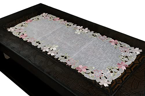 Image of MONKDECOR Tissue Embroidery 08136 Centre Table Runner (Size- 16x33 Inches)- Pink
