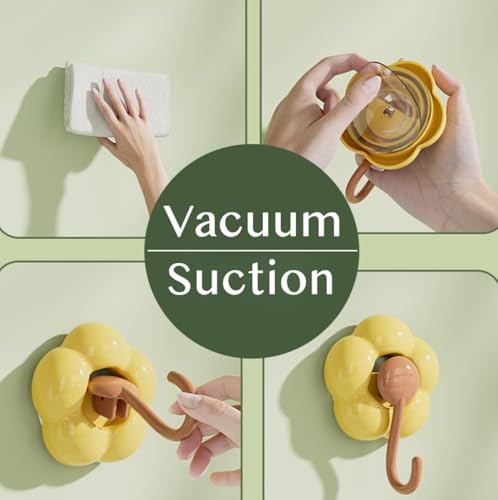 Image of House of Quirk No-Trace Vacuum Suction Cup Hooks | 3 Pack Heavy Duty Floral Wall Hooks for Bathroom, Kitchen & Door Back | Removable Reusable Storage Hangers (Multicolor)