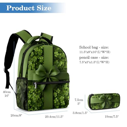Sac d'école trèfle Saint-Patrick avec sa trousse assortie pour adolescents - 2