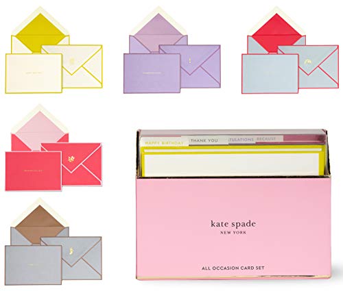 kate spade new york All Occasion Card Set of 15 with Blank Interior and Lined Envelopes, Colorblock