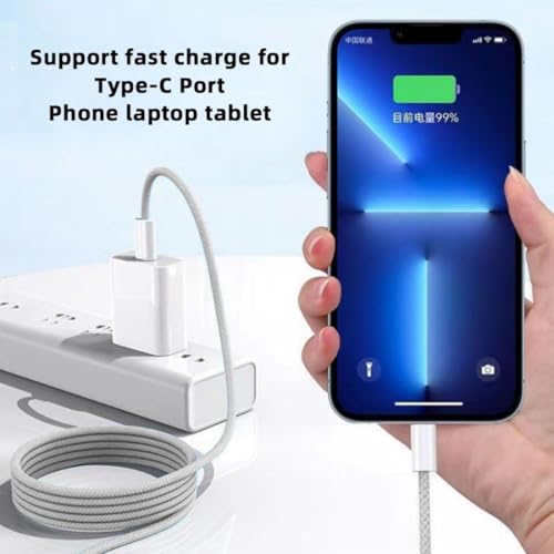Image of Original USB-C to C Type Braided 1M Fast Charging Cable Compatible for iPhone 16 /16 Pro /Max /15 /15 Pro /Max /Samsung Galaxy S24 /S23 /S22 /S21 /iPad & More White