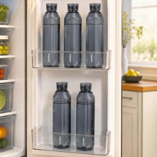 Image of Nayasa Space Plastic Water Bottle 1150 ml | Set of 5 | BPA-Free Fridge Bottle for Home, Office, School, Gym | Leak-Proof & Durable | Grey