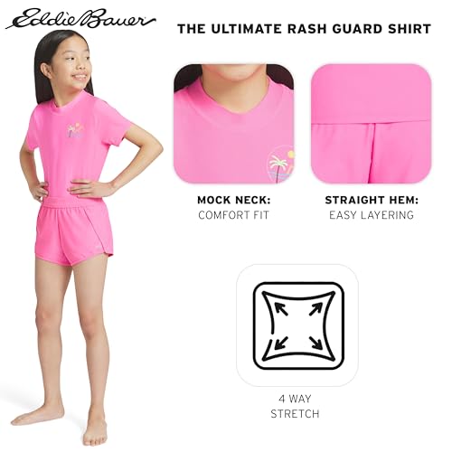 Image of Eddie Bauer Girls' UPF 50+ Rash Guard Sun Tee Shirt and Swim Short Set