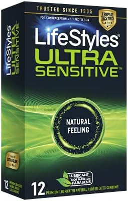 LifeStyles Ultra Sensitive Natural Feeling Lubricated Latex Condoms, 12 Count (Packaging May Vary)