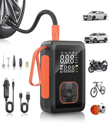 Hafuloky Tire Inflator Portable Air Compressor, 3X Faster Cordless Air Pump for Car Tires with LED Light, 150PSI Air Pump with Cigarette Lighter Plug for Car, Motorcycle, Bicycle, Ball(Black)