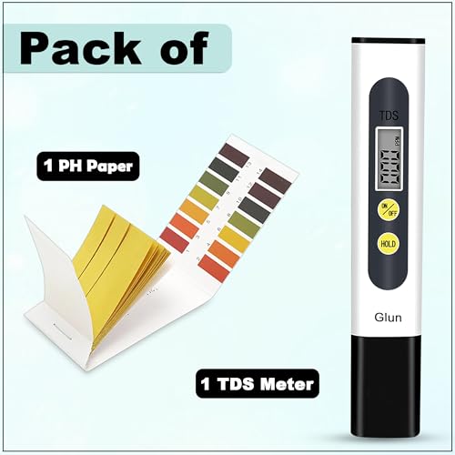 Image of GLUN Digital Display TDS Meter with Liquid Testing PH Paper Strips Combo, 1-14 Indicator Litmus Paper Tester Strips, 80 Pieces, Pre-Calibrated Water Testing TDS Meter