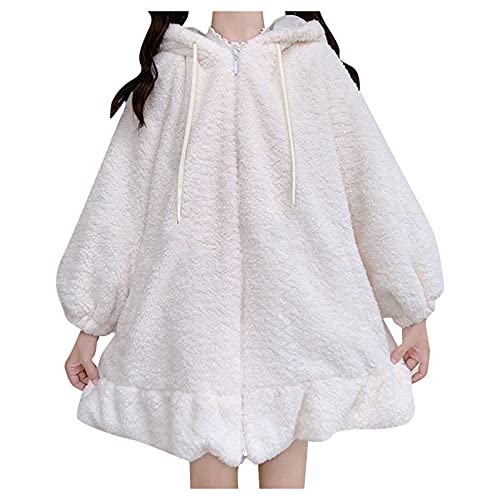 Chaqueta de forro polar largo para mujer, abrigo de invierno Kawaii, abrigo de otoño, suelto, suéter de invierno, manga larga, abrigo de entretiempo, cálido, resistente al viento, temperamento,