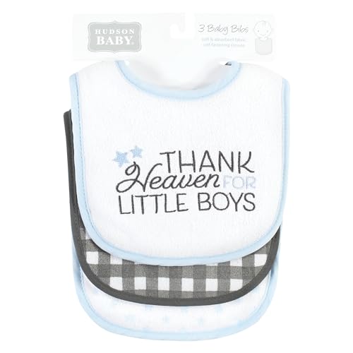 Image of Hudson Baby Unisex Baby Fiber Filled Drooler Bibs 3pk, Thank Heaven Blue Stars, One Size