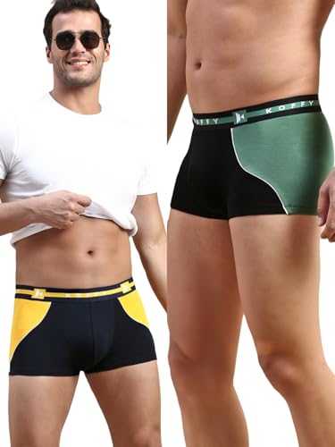 Image of KOFFY Pliable Cotton Modal Colorblocked Mini Trunk with Seamless Waistband