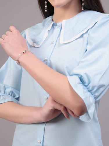 Image of Style Quotient Women Sky Blue Victorian Style Shirt