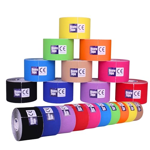 NeuroTape Cinta Kinesiológica Elástica | Venda Neuromuscular Hipoalergénica 100% Algodón | Resistente al Agua, Transpirable y Adhesiva para Fisioterapia y Recuperación Muscular | 5cm x 6m | Rojo