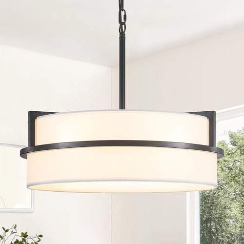 DWLGIGH 19.7" Black Drum Chandelier,5-Lights Large Drum Pendant Light with