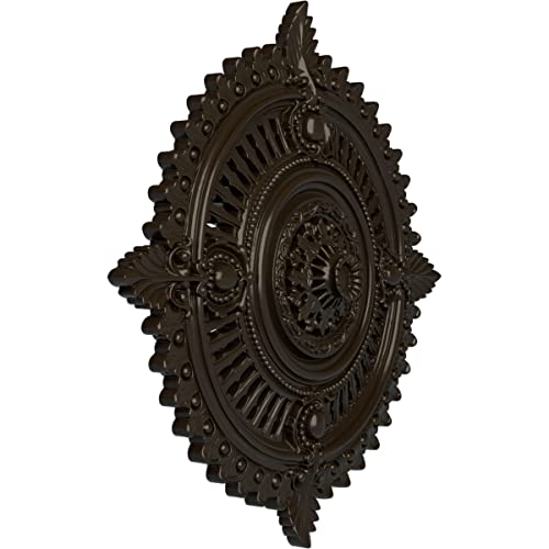 Image of Ekena Millwork CM29HYSHF - 29 1 /8 inchOD x 1 1 /4 inchID x 4 inchP Haylynn Ceiling Medallion (Fits Canopies up to 1 1 /4 inch) - Ceiling Medallion, Stone Hearth