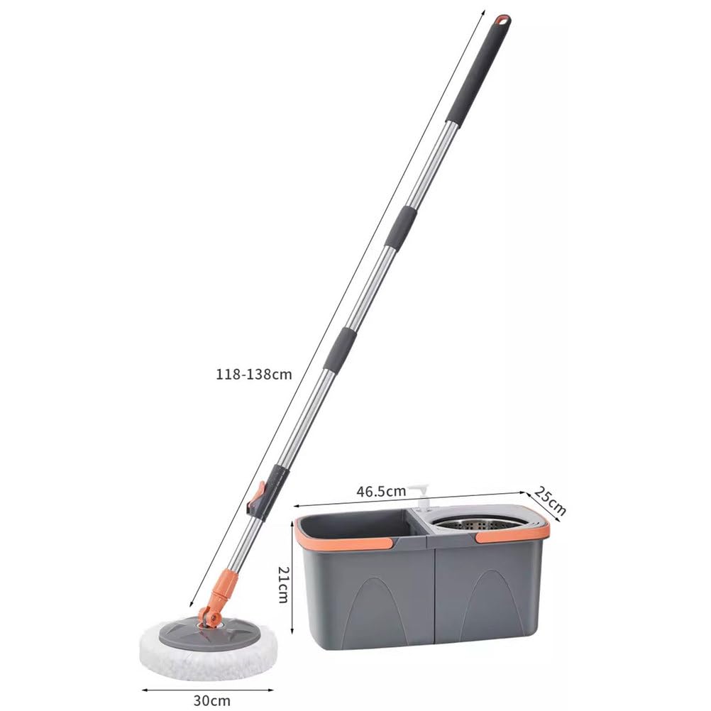 Juego de fregona giratoria y Cubo escurridor Desmontable, Separa Agua Limpia y Sucia, Cabezales giratorios de la fregona de Microfibra de 180° para Madera Dura, laminados y baldosas