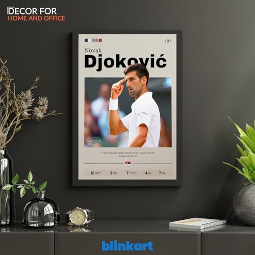 Image of BLINKART Novak Djokovic Tennis Player Synthetic Wood Photo Framed Wall Hanging Poster For Room & Office Bedroom Living Boys and Girl Room Home Wall Hanging(12 * 18 Inches)