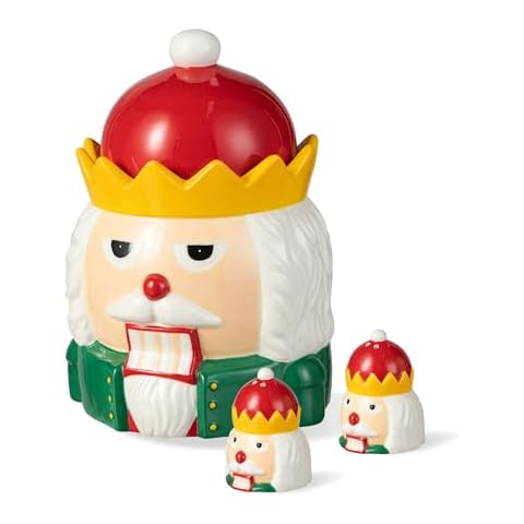 eUty 3 Pieces Xmas Ceramic Cookie Jars, Nutcracker Cookie & Candy Jar with Airtight Lids, Dolomite Ceramic Cookie Jar Perfect for Cookies, Coffee, Tea, Candy Cover