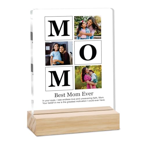 Image of Giftplease Customized Photo Frame With Wooden Stand | Personalised Printed Photo & Text Frame | Gift For Mom | Birthday | Mother's Day | (Transparent, 6x8 Inches, Tabletop) m 08