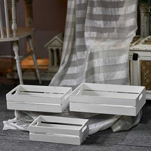 Ho+Me Rustic Wood Crate For Decoration Set Of 3, Farmhouse Distressed White Wooden Crates Storage, Decorative Storage Boxes Crafts, Vintage Basket Container Living Room Outdoor Tabletop #TOP3