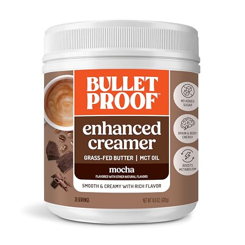 Bulletproof Mocha Creamer, 14.8 Ounces, Keto Coffee Creamer with MCT Oil, Grass-Fed Butter, and Real Cocoa, Supports Brain Function, Packaging May Vary