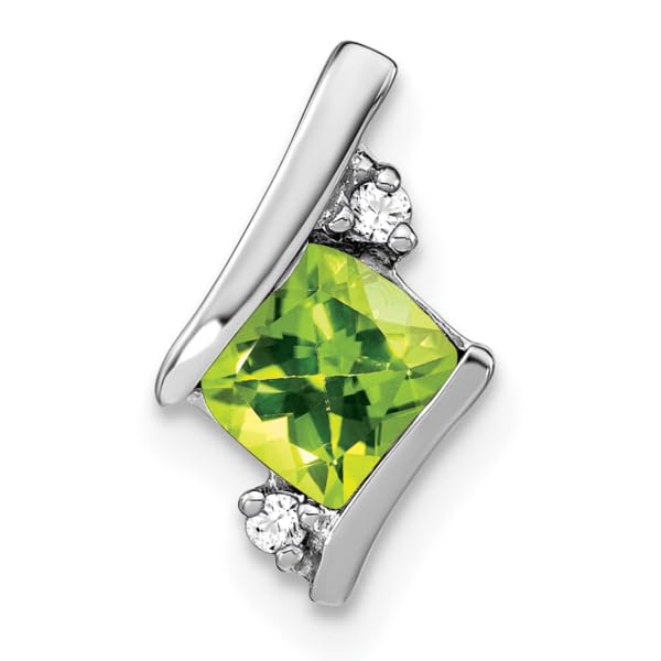 IceCarats 925 Sterling Silver Vintage Cushion-cut Green Peridot Diamond Necklace Chain Pendant Charm April August Birthstone Jewelry3