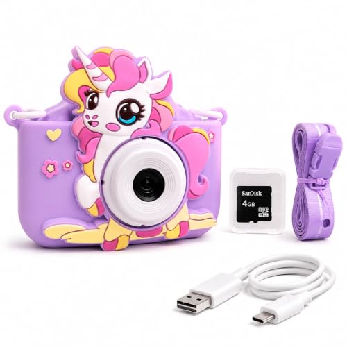 Image of Cason Mini Digital Camera for Kids1080P HD,Camera with Dual Cameras,Rechargeable with SD Card, Real Toy Camera with Games,Birthday Gift for Kids for 5-12 Years Kid (Unicorn)