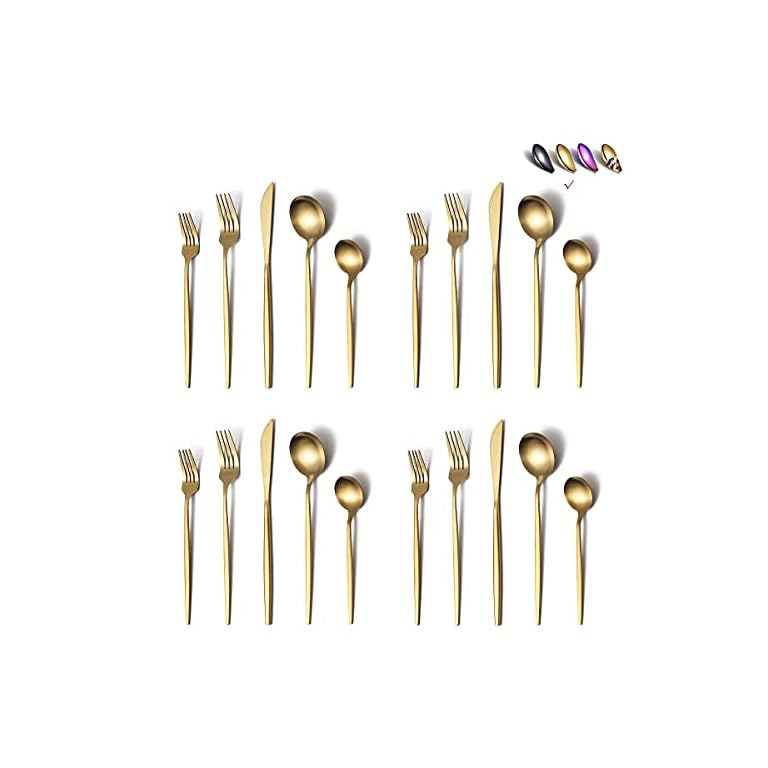 Matte Gold Silverware Set 40 Pieces, Stainless Steel Golden Flatware Set, Titanium Plating Cutlery Set, Matte Gold Utensil Sets, Service Set for 8 (Matte Golden)